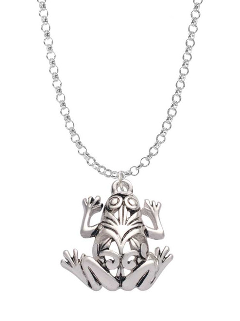 Large Filigree Frog Charm Necklace