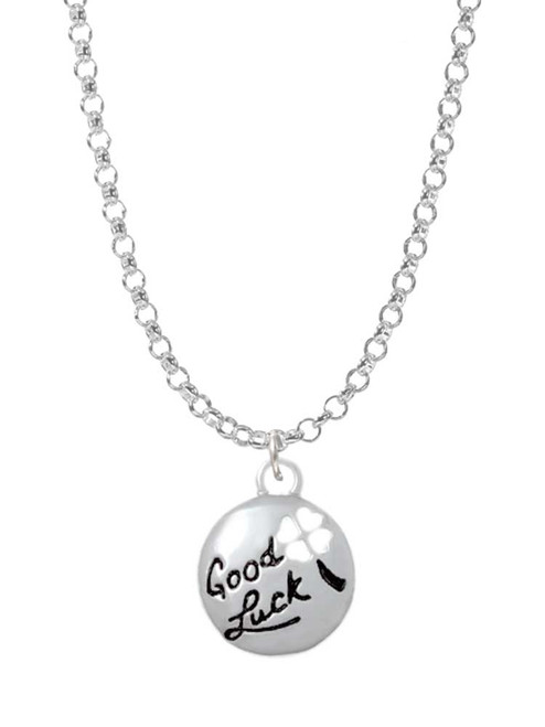 Good Luck Disc with Cutout Four Leaf Clover Charm Necklace