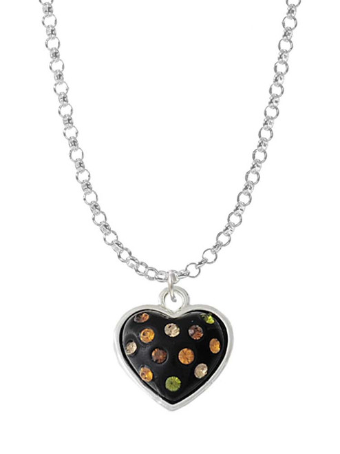 Black Resin Heart with Fall Crystals Charm Necklace