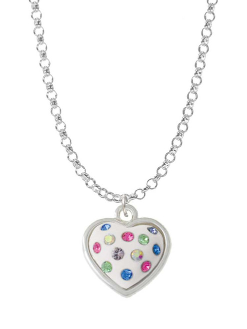 White Resin Heart with Spring Crystals Charm Necklace