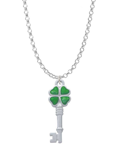 Translucent Green Lucky Four Leaf Clover Key Charm Necklace