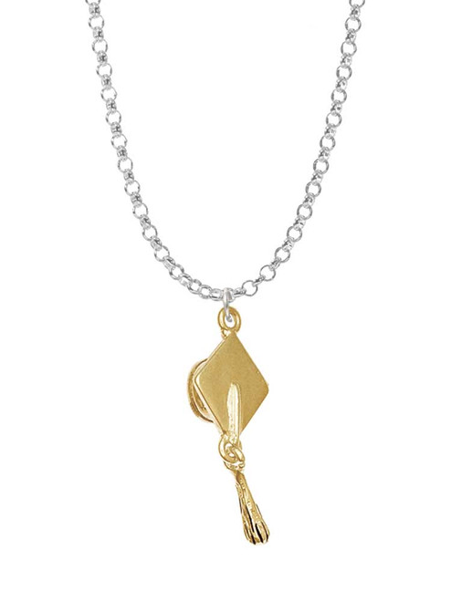 Gold Tone Graduation Hat Charm Necklace