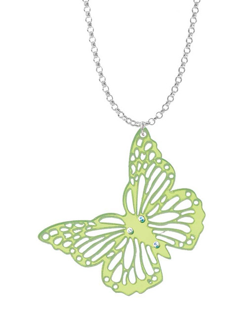 Acrylic Cut Out Butterfly Mirror Lime Green Charm Necklace