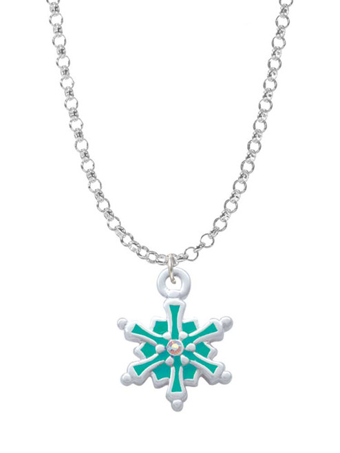 Teal Snowflake with Clear Crystal Charm Necklace