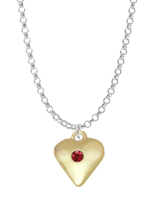 Large January - Maroon Crystal Gold Tone Heart Charm Necklace
