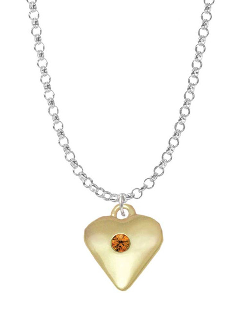 Large November - Yellow Crystal Gold Tone Heart Charm Necklace