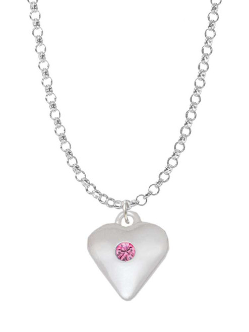 Large October - Hot Pink Crystal Heart Charm Necklace