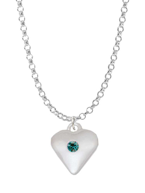 Large December - Teal Crystal Heart Charm Necklace