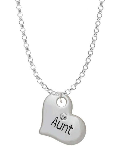 Large ''Aunt'' Heart with Clear Crystal Charm Necklace
