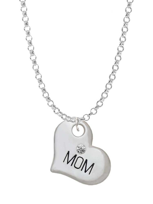 Large ''Mom'' Heart with Clear Crystal Charm Necklace