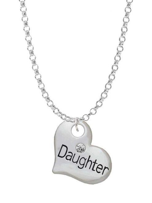 Large ''Daughter'' Heart with Clear Crystal Charm Necklace