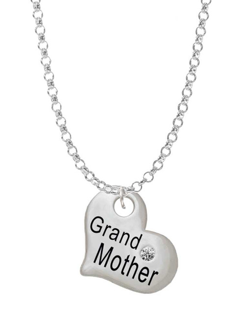 Large ''Grandmother'' Heart with Clear Crystal Charm Necklace