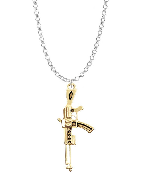 Gold Tone Rifle Charm Necklace