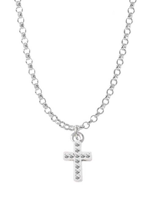 Small White Crystal Cross Charm Necklace