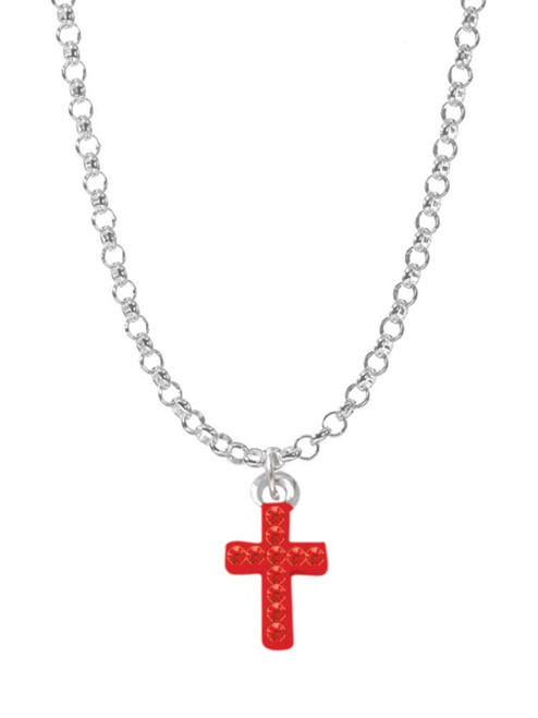 Small Red Crystal Cross Charm Necklace