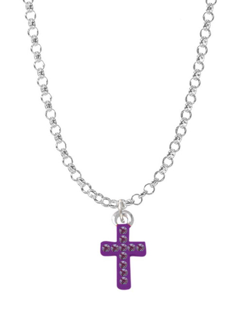 Small Purple Crystal Cross Charm Necklace