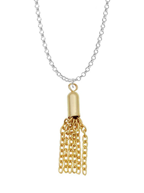 Small Gold Tone Tassel Charm Necklace