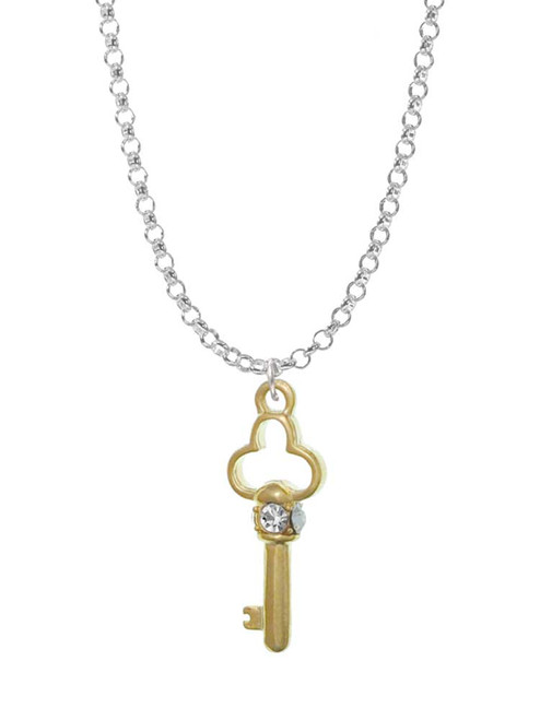 Trefoil Key with Crystals Charm Necklace