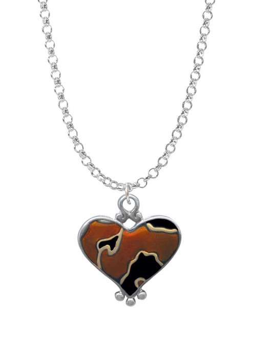 Two Tone Enamel Cheetah Print Heart Charm Necklace