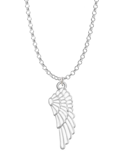 Large White Enamel Angel Wing Charm Necklace