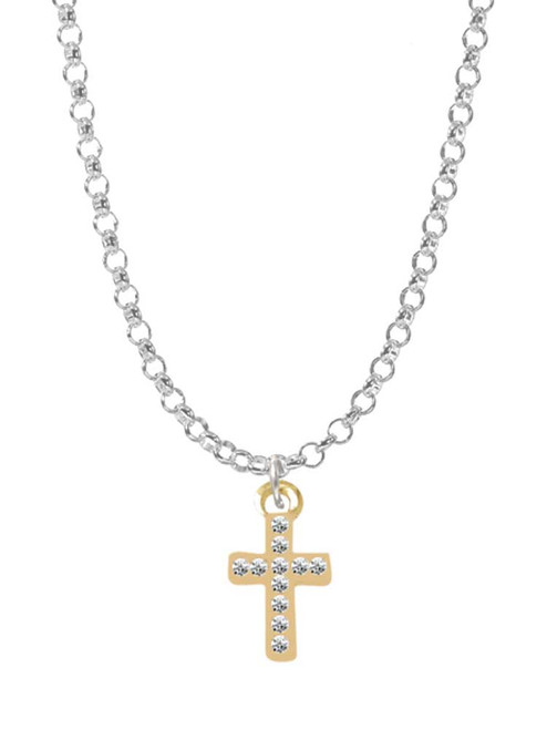 Gold Tone Small Crystal Cross Charm Necklace
