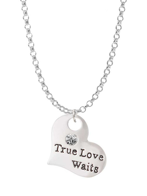 Large True Love Waits Heart Charm Necklace