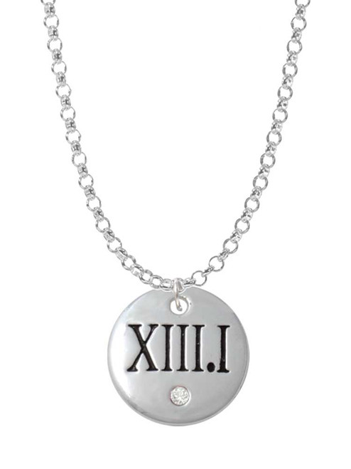 Half Marathon with Clear Crystal Roman Numeral Charm Necklace