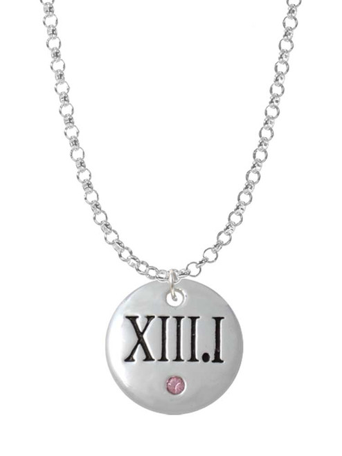 Half Marathon with Pink Crystal Roman Numeral Charm Necklace