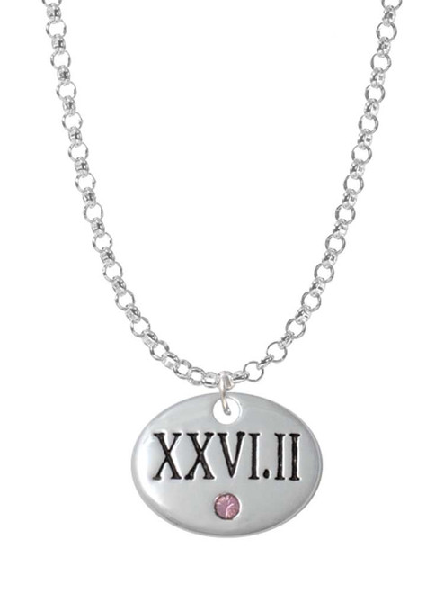 Marathon with Pink Crystal Roman Numeral Charm Necklace