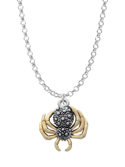 3-D Textured Spider with Gold Tone Legs Charm Necklace