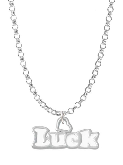White ''Luck'' with Heart Charm Necklace