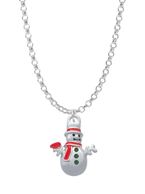 Snowman with Red Scarf and Green Buttons Charm Necklace