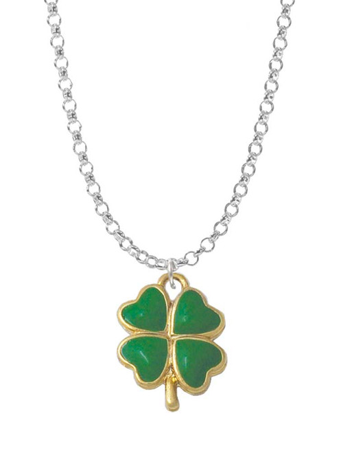 Opaque Green Lucky Four Leaf Clover Charm Necklace
