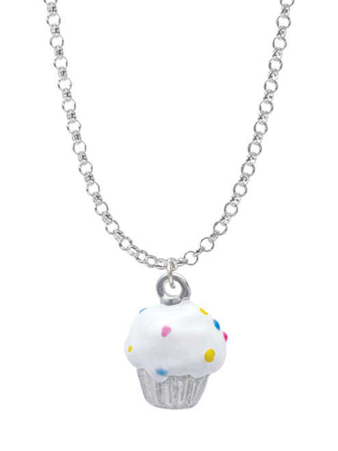 3-D White Cupcake with Sprinkles Charm Necklace