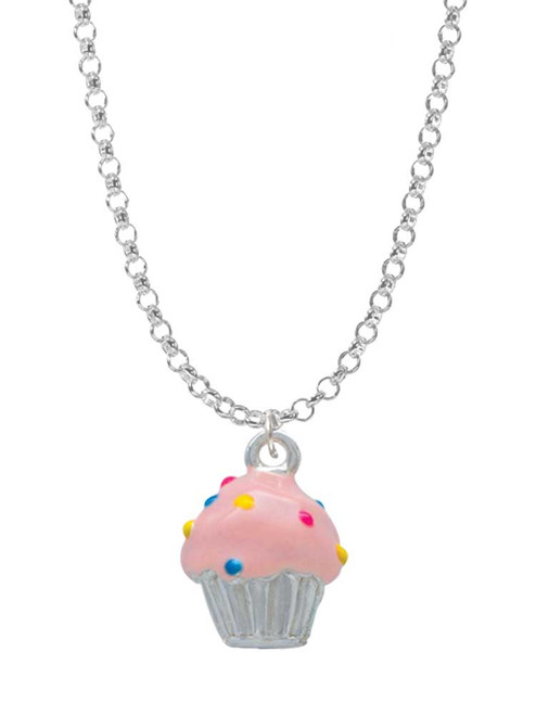 3-D Pink Cupcake with Sprinkles Charm Necklace