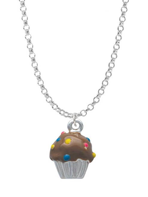 3-D Chocolate Cupcake with Sprinkles Charm Necklace