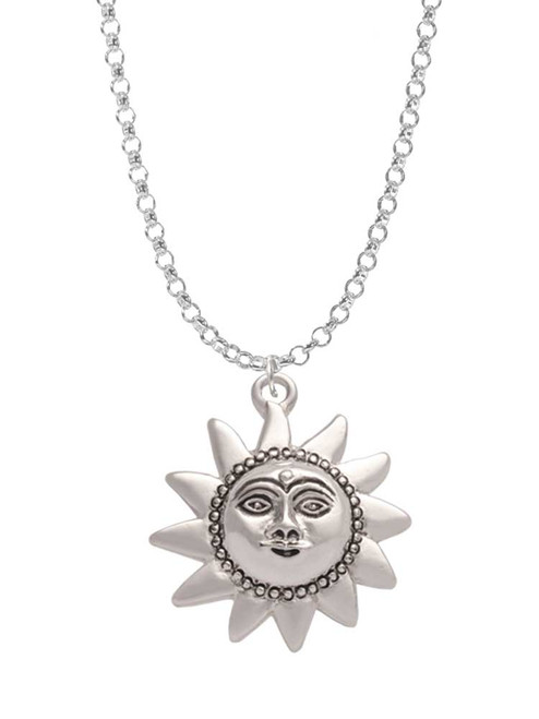 Medium Sun Face with Beaded Edging Charm Necklace
