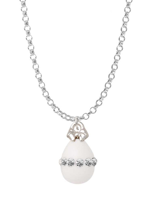 White Easter Egg with Clear Crystal Band Charm Necklace