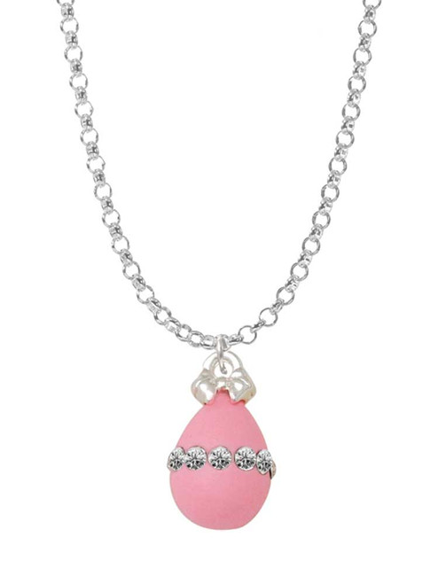 Pink Easter Egg with Clear Crystal Band Charm Necklace
