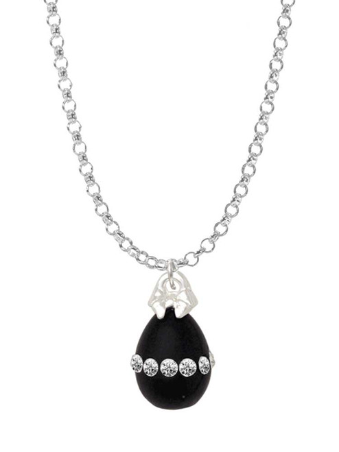 Black Easter Egg with Clear Crystal Band Charm Necklace