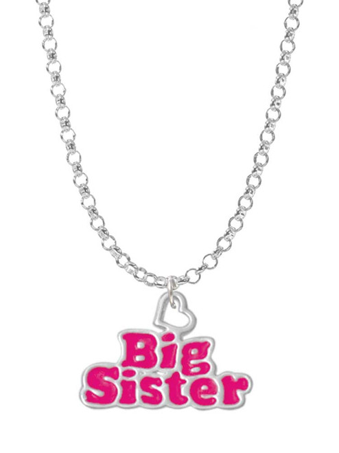 Hot Pink ''Big Sister'' with Heart Charm Necklace