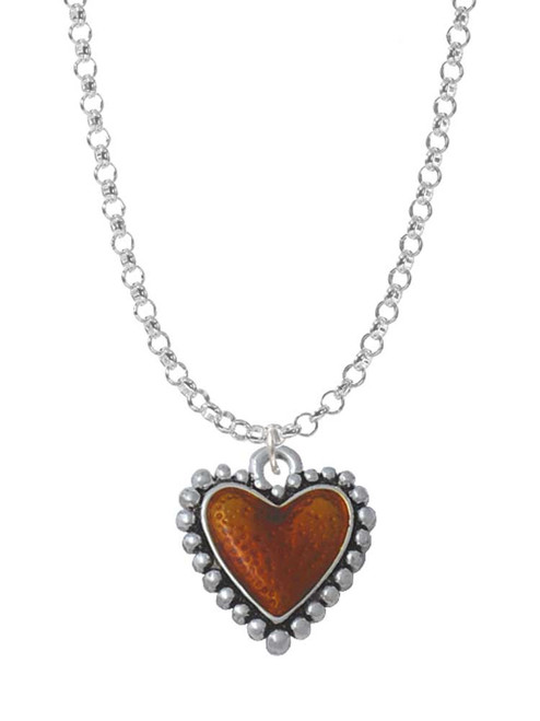 Translucent Brown Heart with Beaded Border Charm Necklace