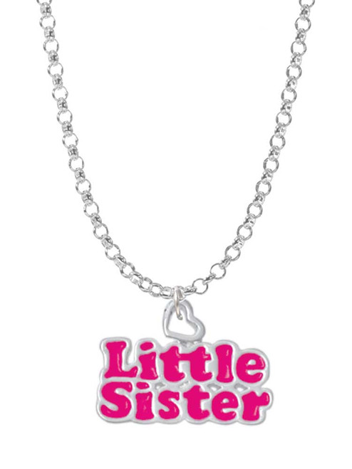Hot Pink ''Little Sister'' with Heart Charm Necklace