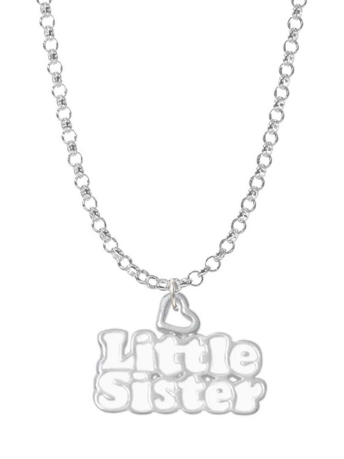White ''Little Sister'' with Heart Charm Necklace