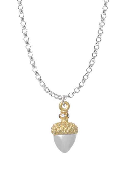 Small Acorn with Gold Tone Top and Crystals Charm Necklace