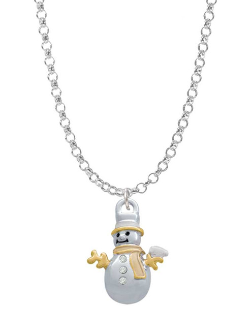 Snowman with Gold Tone Scarf and Crystal Buttons Charm Necklace