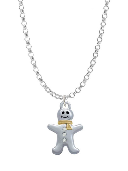 Two Tone Gingerbread Man with Crystal Buttons Charm Necklace