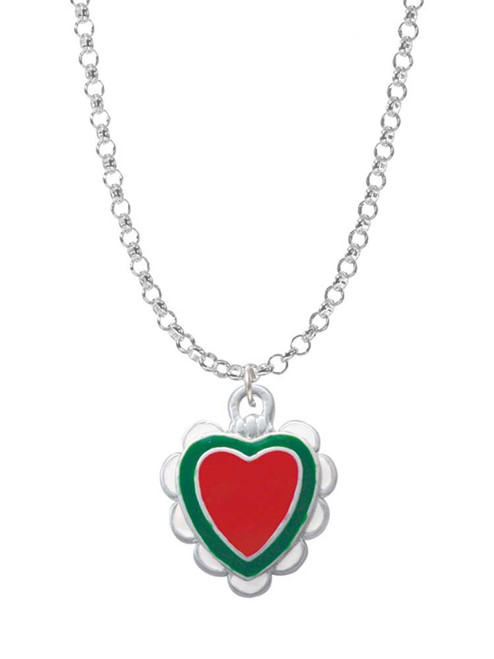 Red & Green Heart with White Ruffles Charm Necklace