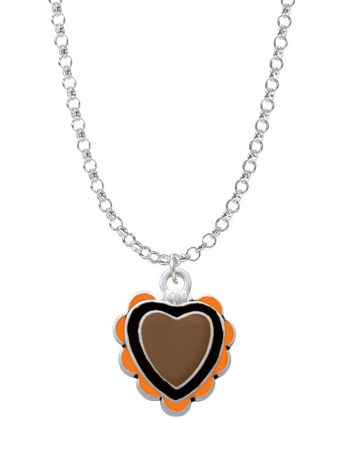 Brown & Black Heart with Orange Ruffles Charm Necklace