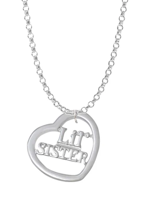 3/4'' Lil Sister Cutout Open Heart Charm Necklace